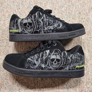 World Industries Leo Mens 9.5 Black Skate Shoes Skull Graphic WCM100 Sneaker